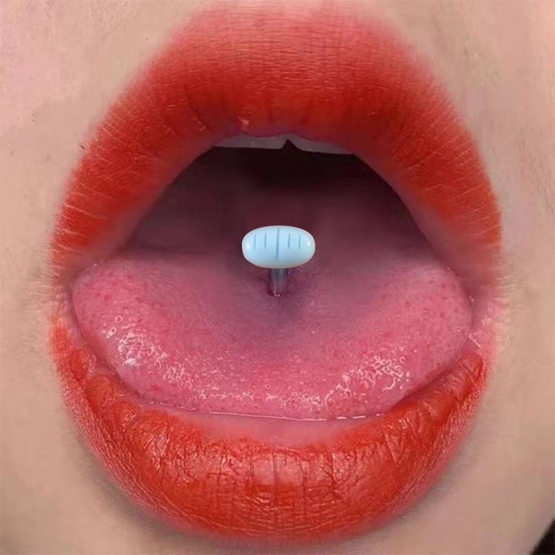 Blue Acrylic Pill Stainless Steel Tongue Ring – Natural & Exquisite Body Piercing Jewelry
