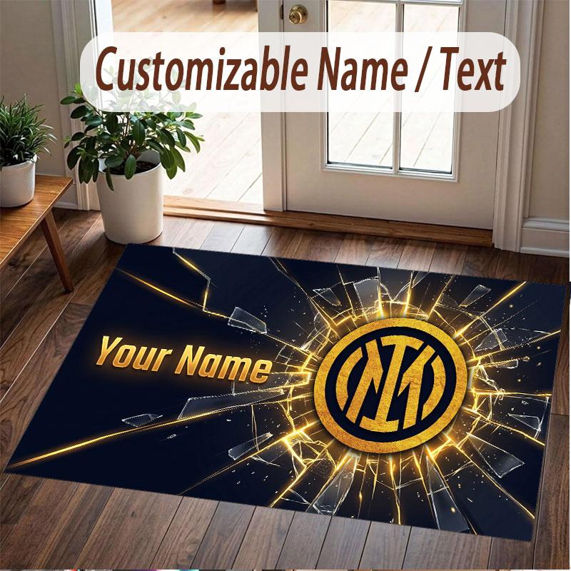 Custom Rug Inter Milan Pattern Print Name Text Soft Non‑Slip Floor Carpet for Home Indoor Decoration