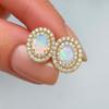 Natural White Opal Gemstone Halo Style Stud Earring, AAA Multifire Opal Gemstone Stud Earring, October Birthstone Earrings, Handmade Gift