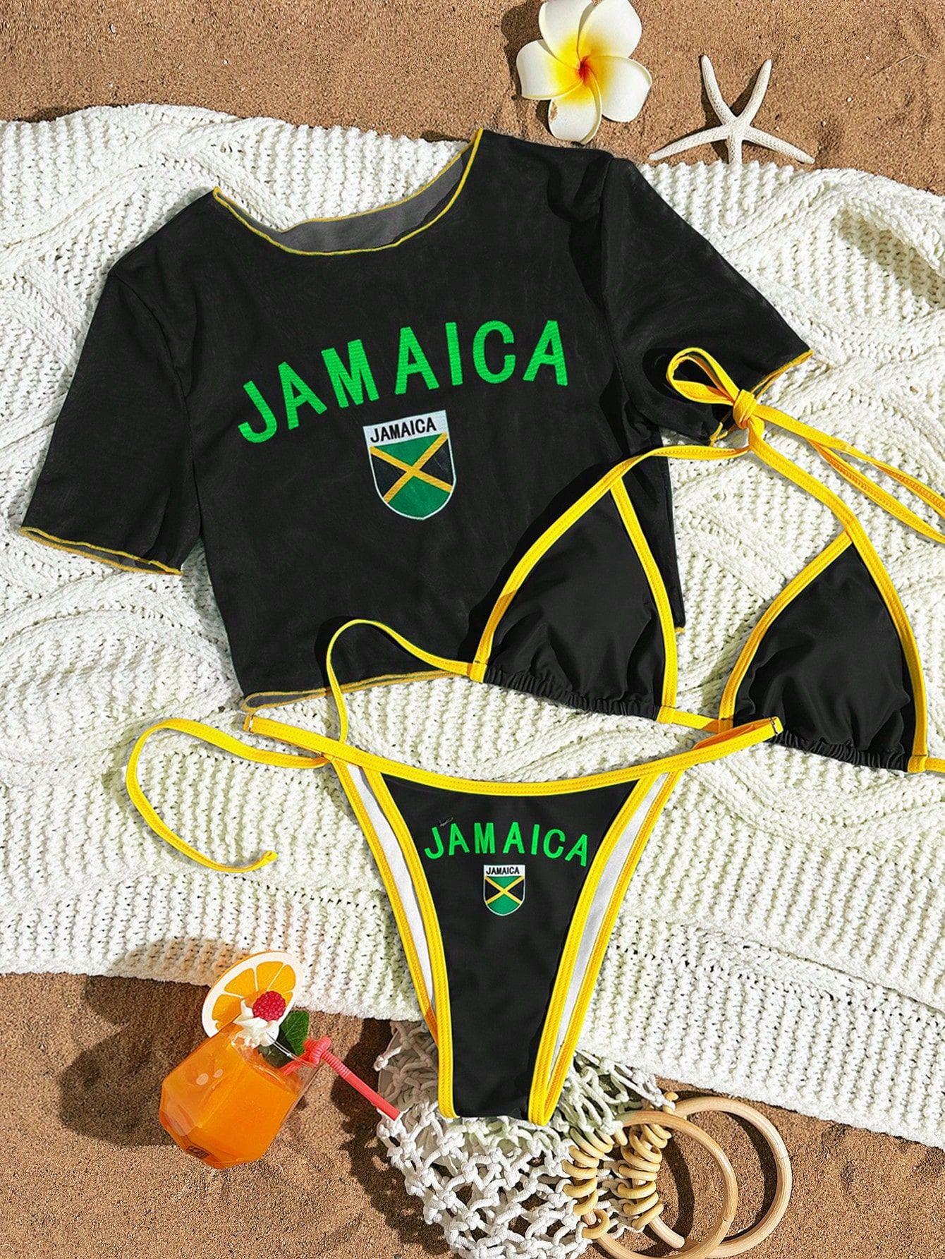 

Short-Sleeved Slim-Fit Split Swimsuit Women S Positioning Printing New Sexy Bikini Three-Piece Set XL
