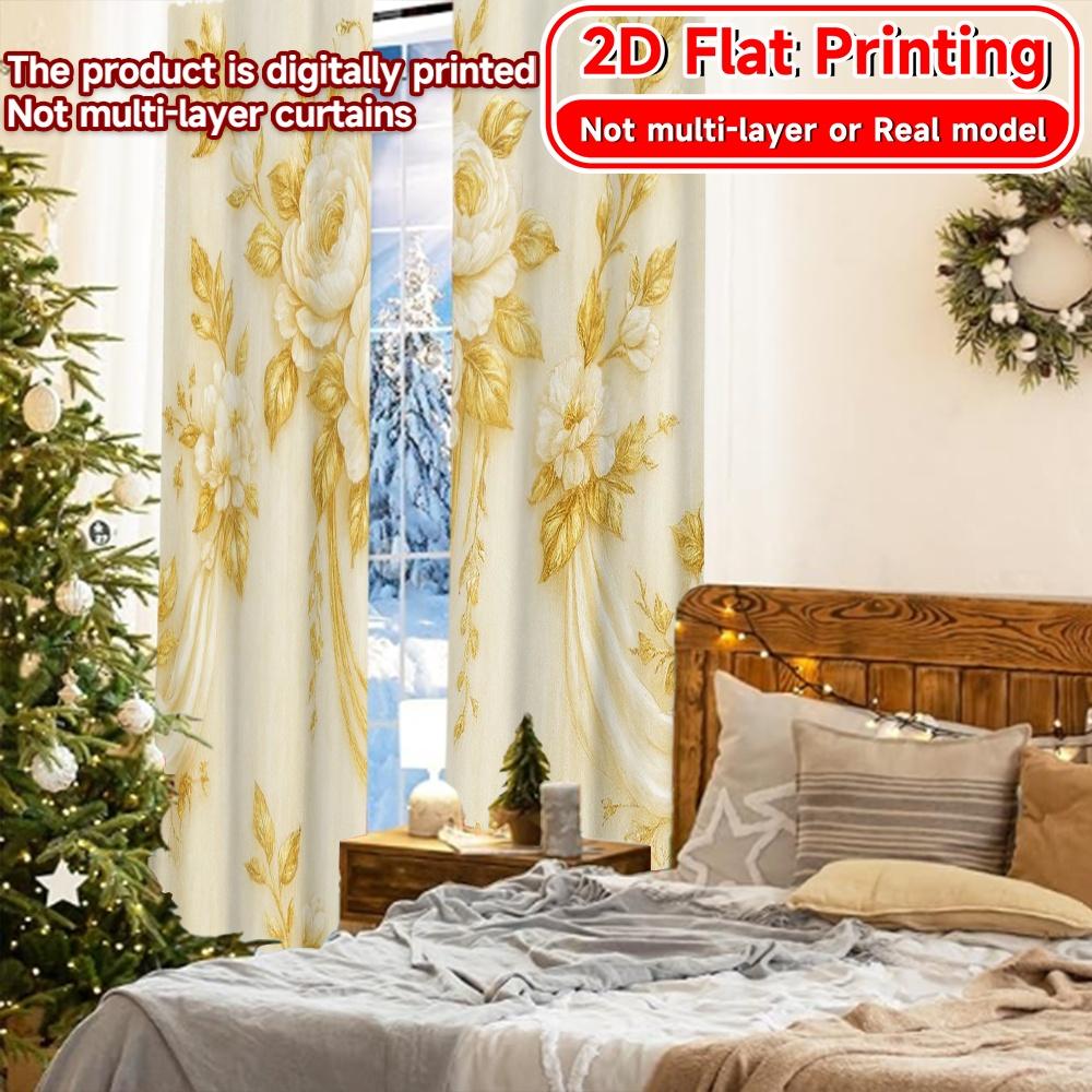 2D Flat Printing  2pcs Elegant Drapery Chic Curtains&Drapes 100% Polyester Curtains Outdoor Decorations Use for Bedroom   Living