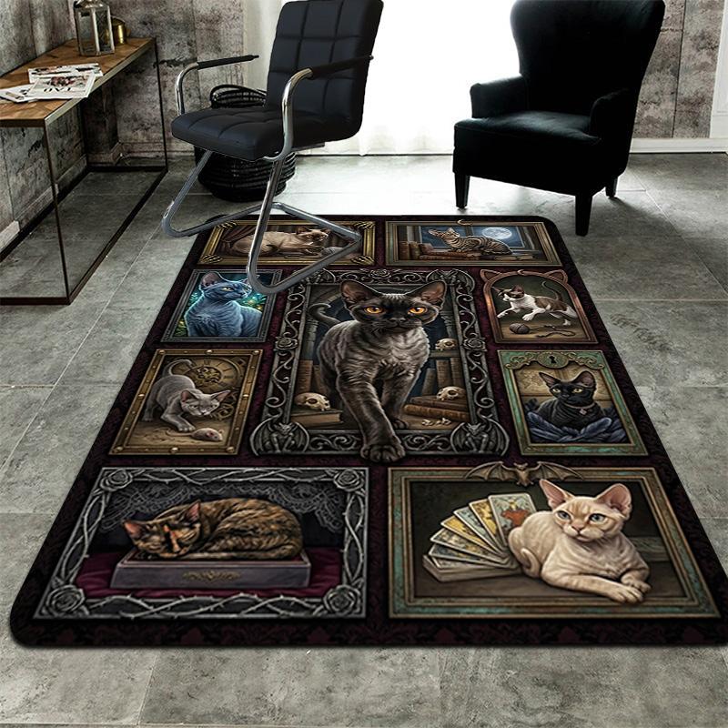 Gothic Cat Portraits Pattern Rug Floor Mat for Living Room or Bedroom Soft and Comfortable Carpet a Gift for Birthday and Holiday.