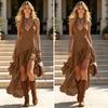 Women's Halter V Ruffle High Flowy Long Neck Sleeveless Dress Low Hem Dress