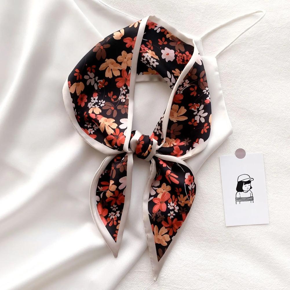 Summer Long Lady Bag Silk Scarf Floral Print Skinny Neck Hair Scarfs Women Band Headwear Handbag Tie Ribbons Handle Wraps Female