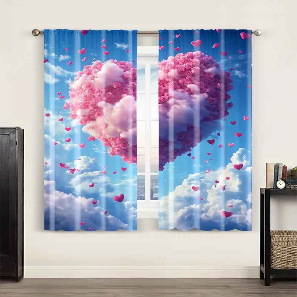 2pc, Curtain Romantic Heart-shaped Clouds Versatile Durable Polyester,Without Electricity Festive Holiday Applies to Carnival