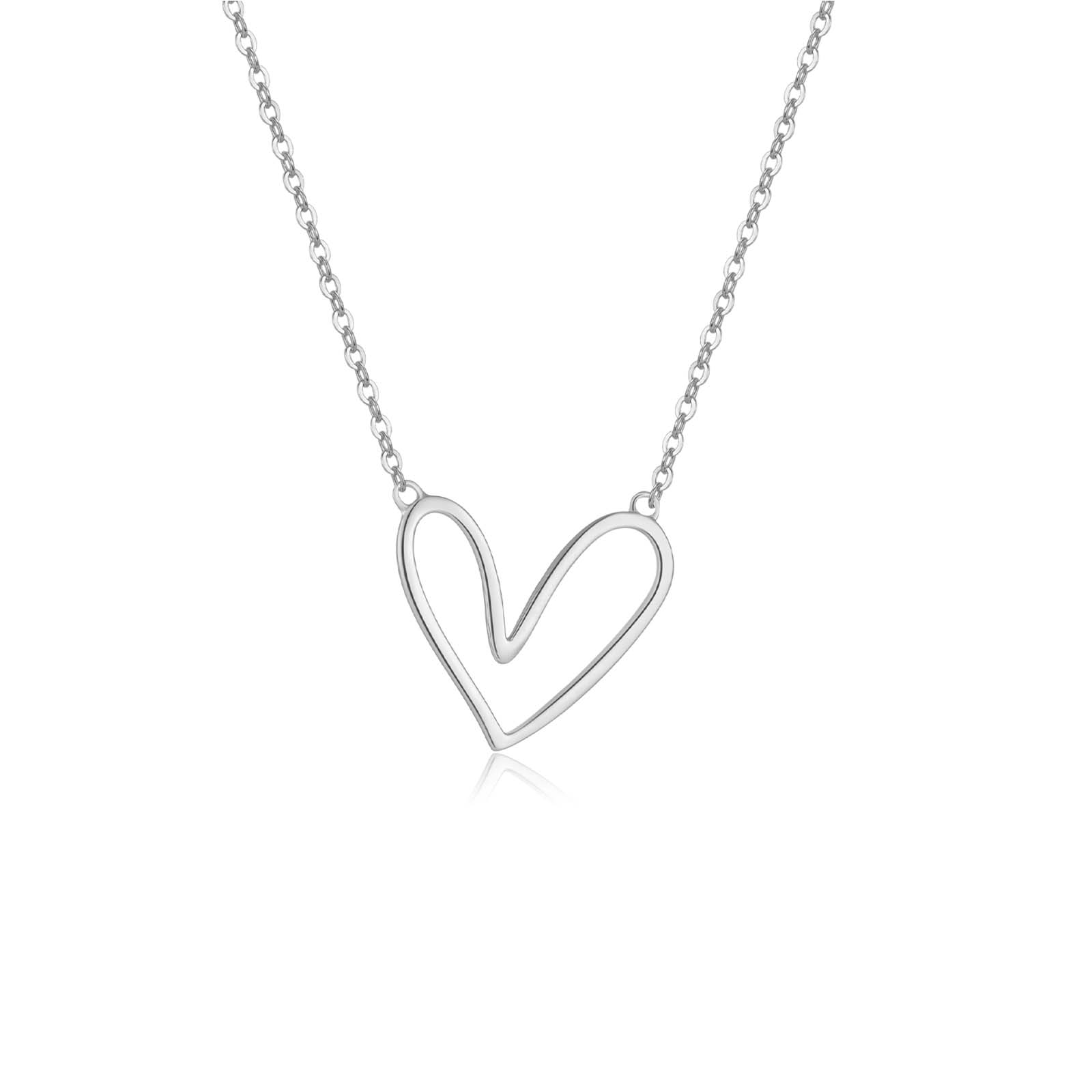 Sterling Silver Gold Plain Irregular Plain Heart Love Pendant Long Chain Party Fine Jewelry Spring Valentines серебряный