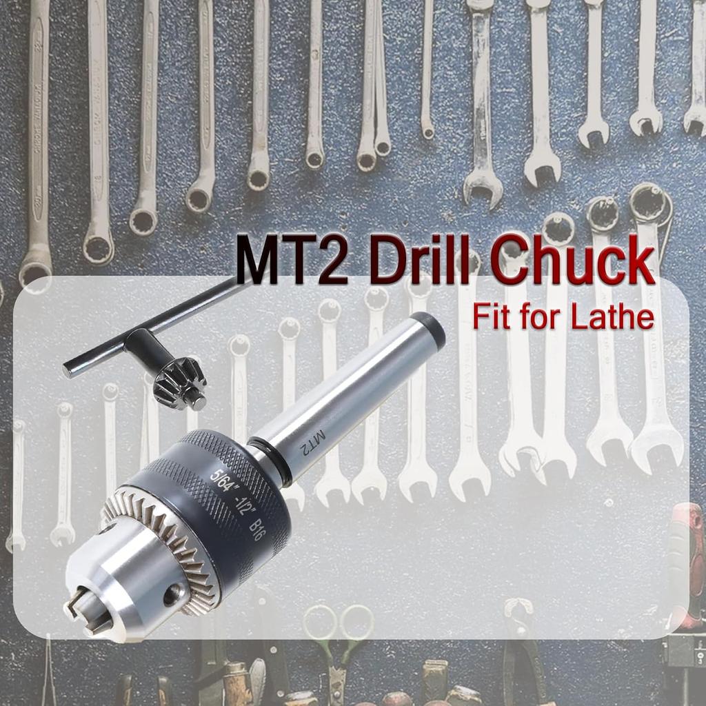 findmall 5/64 Inch - 1/2 Inch Mini Metal Lathe Tail Stock Drill Chuck Tool With MT2 Arbor Fit for CNC Lathe Milling Drill Machine