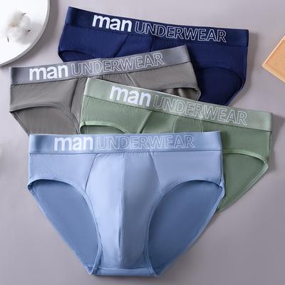 Men Briefs Mid-rise Slim Fit High Elasticity Panties Solid Color Letter Print