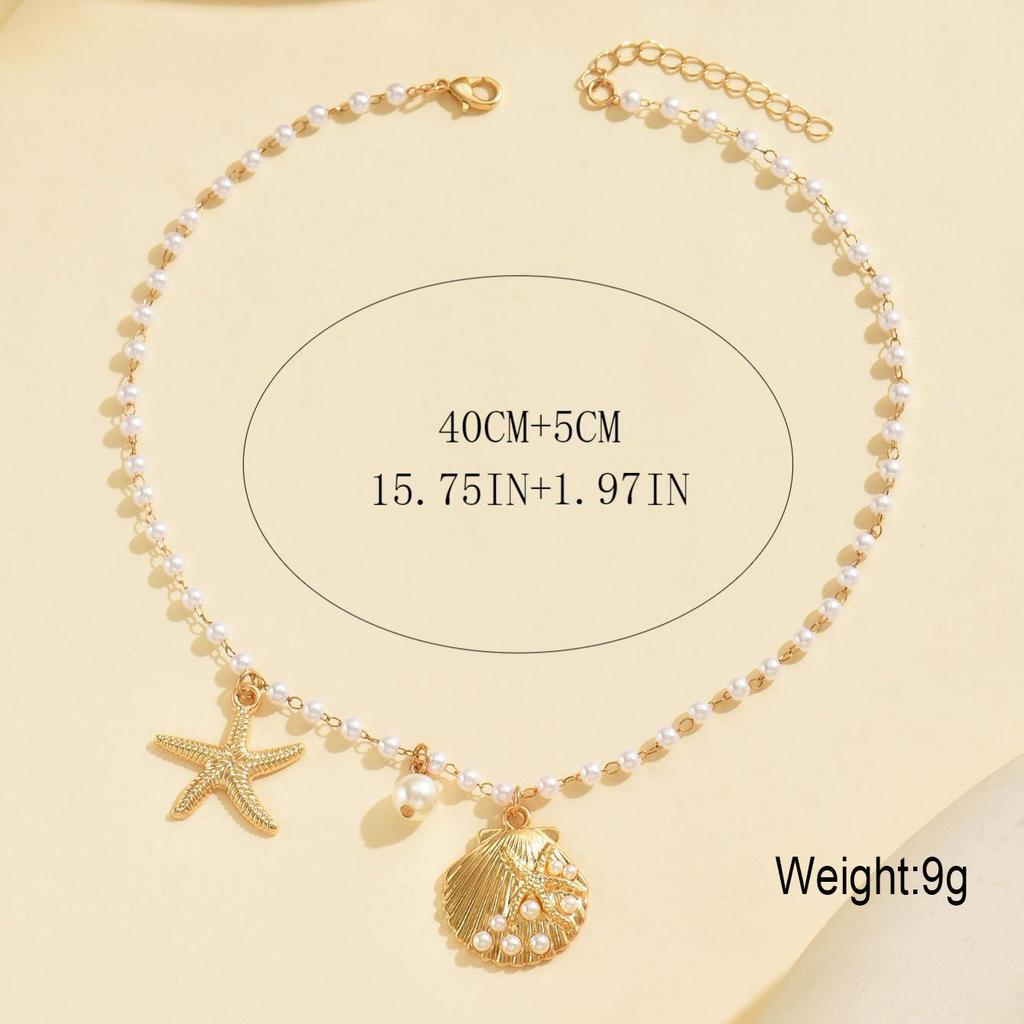 Ocean Series Pearl Necklace Light Luxury High Sense Starfish Shell Collarbone Chain Necklace