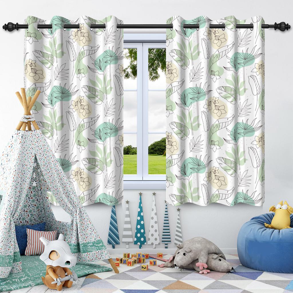 2pcs Fresh Flowers Plants Blackout Curtain Bedroom Privacy Partition Living Room Darkening Heat insulation Window Curtains