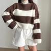 Contrasting stripes soft waxy new design loose knitted top autumn knitted pullover sweater women
