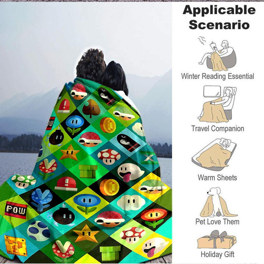 1pc Mario Flannel Blanket, Soft Skin Friendly with Digital Printing, Various Sizes Available for Family, Friends, Birthday