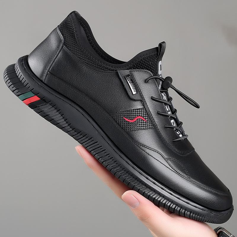 New Autumn Men's Shoes Versatile Trend Thick-soled Non-slip Casual Leather Shoes Men's Work Shoes