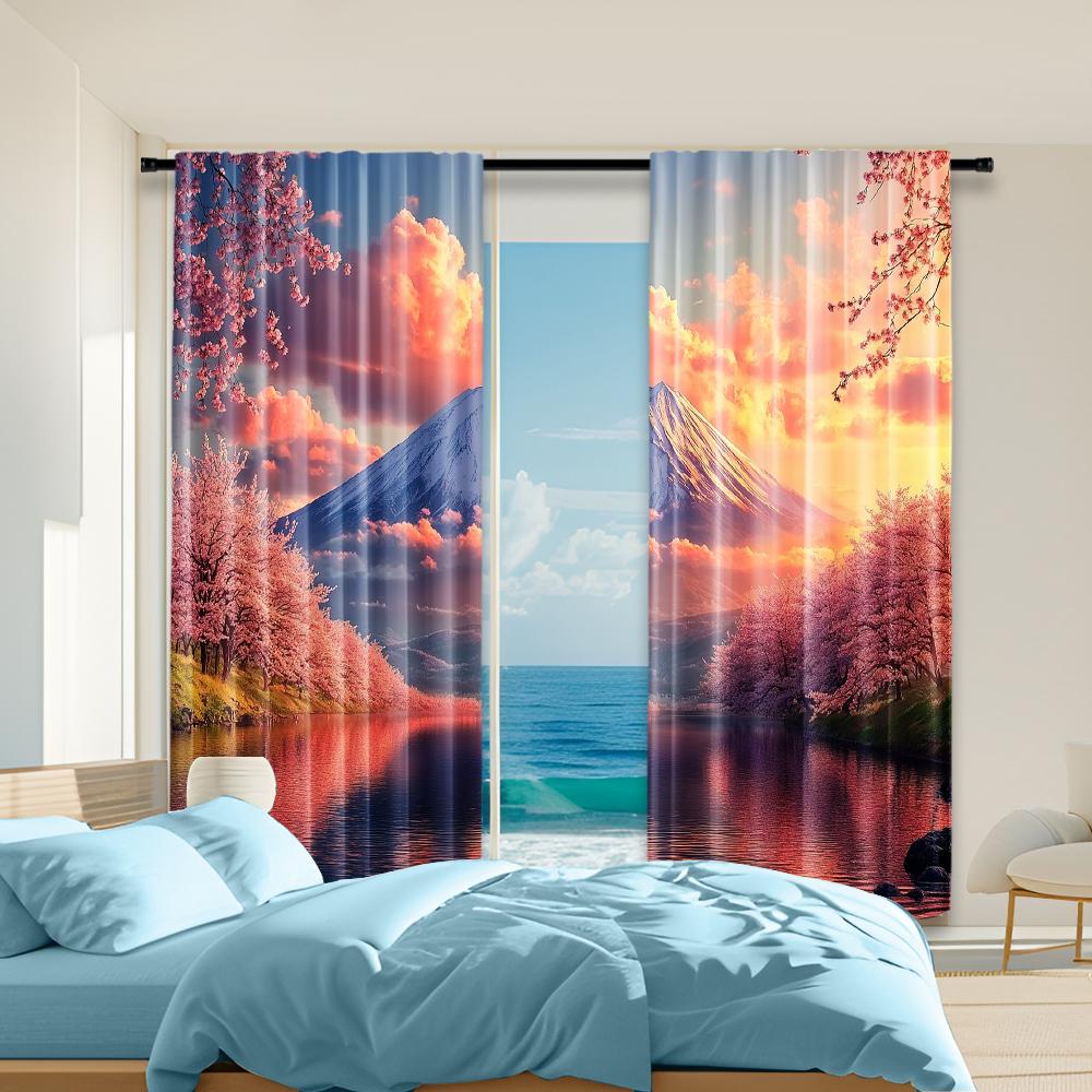 

Versatile Polyester Transparent Curtains Home Decoration Japanese Cherry Use Bedrooms Living Curtain Set Of 2 Made Washable Bedroom Decor Ready W100*H70(CM)-Hooks&2PCS