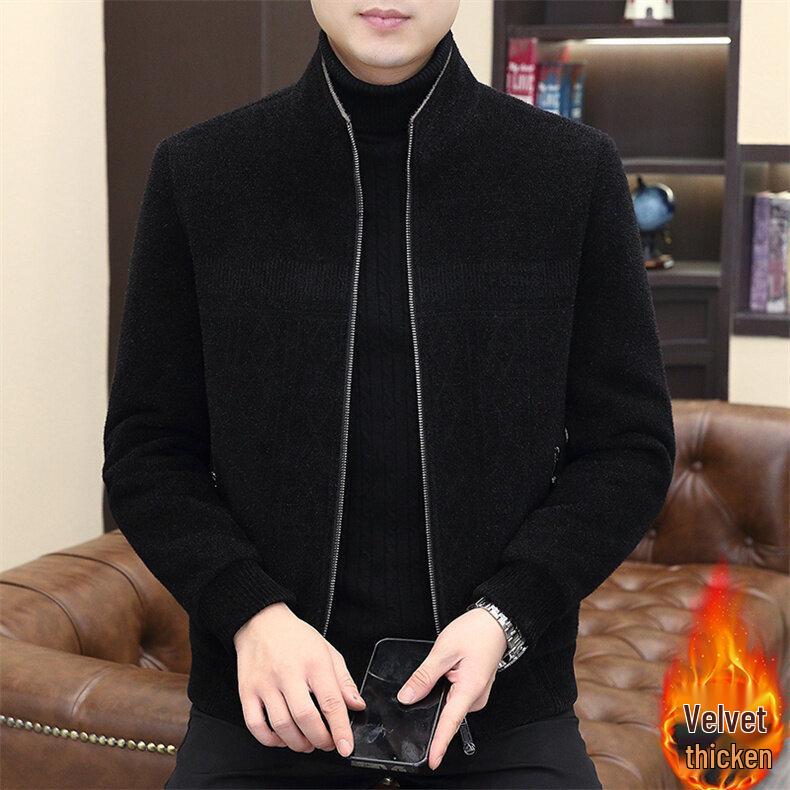 2025 Men's Gold Sable Velvet Thickened Chenille Lapel Jacket for Middle-Aged & Young Casual Wear