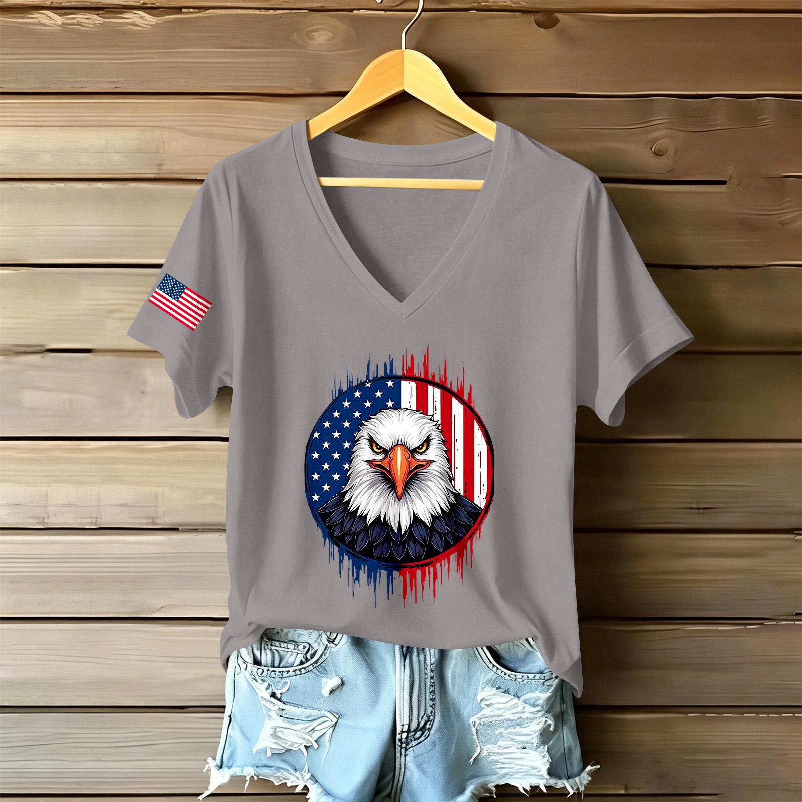 Womens Casual V Neck Short Sleeve T Shirt Top Lightweight Soft Fabric Relaxed Fit Letter Print Tee M