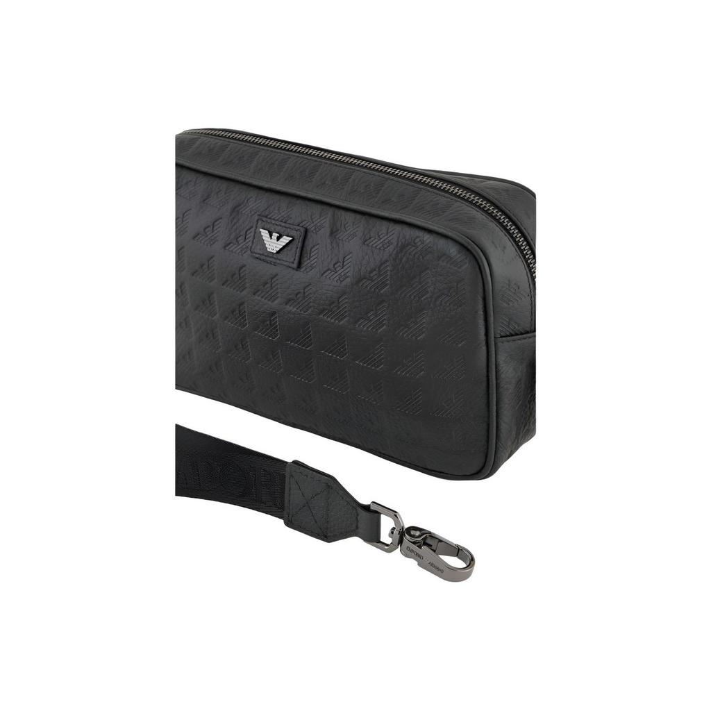 Emporio Armani Iconic Metal Eagle Logo Pattern Calfskin Leather Clutch Small Men clutch Black EM001738-AF14774-UC001