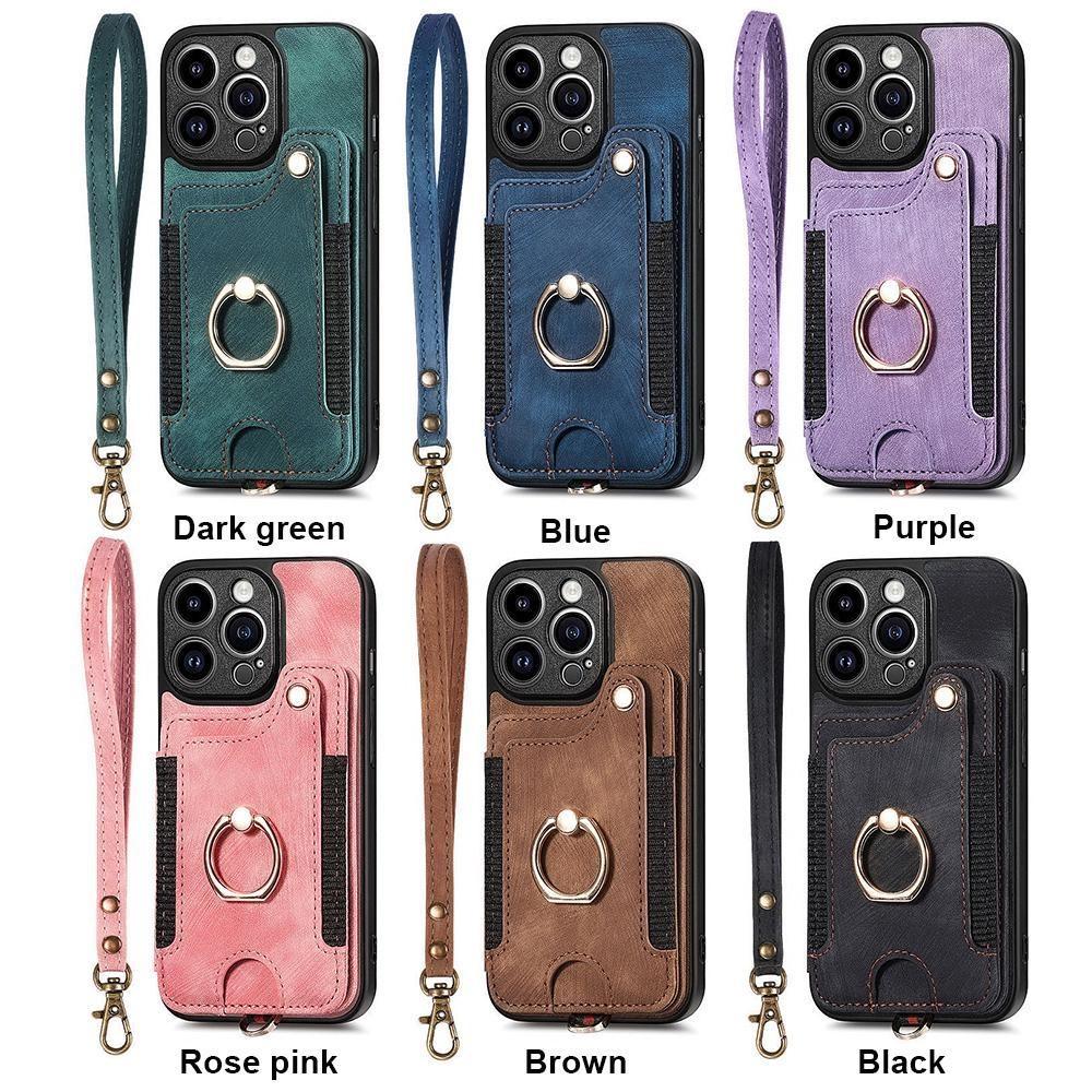 Anti-theft Wallet Finger Ring Holder Magnetic Flip Leather Case For iPhone 15 14Plus 13 12 11Pro XSMax /Samsung S23 S22 S21 S20 Ultra Plus A14 A54 A53
