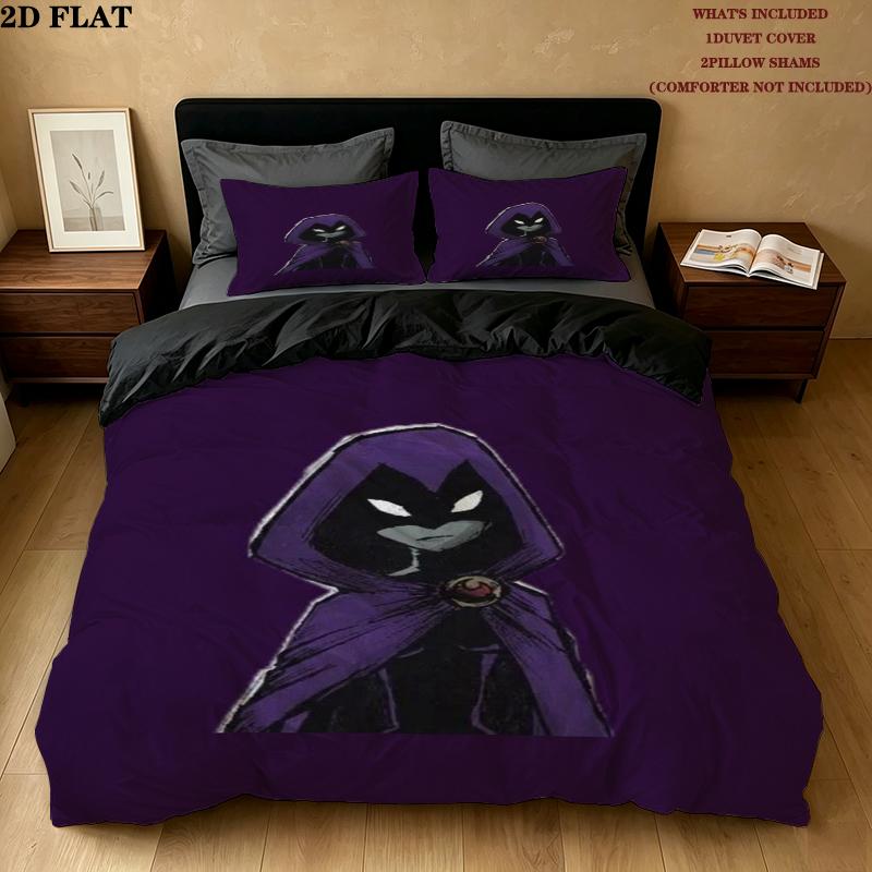 Raven Teen Titans Pattern Bedding uilt Set uilt Cover Pillowcase Home Decoration Birthday Gift (1 * duvet cover + 2 * pillowcase without core)