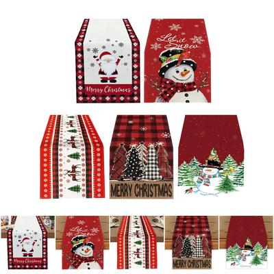 Tableclooth Christmas Table Runner with Linen Texture Santa Snowman Reindeer Themed for Holiday Gatherings