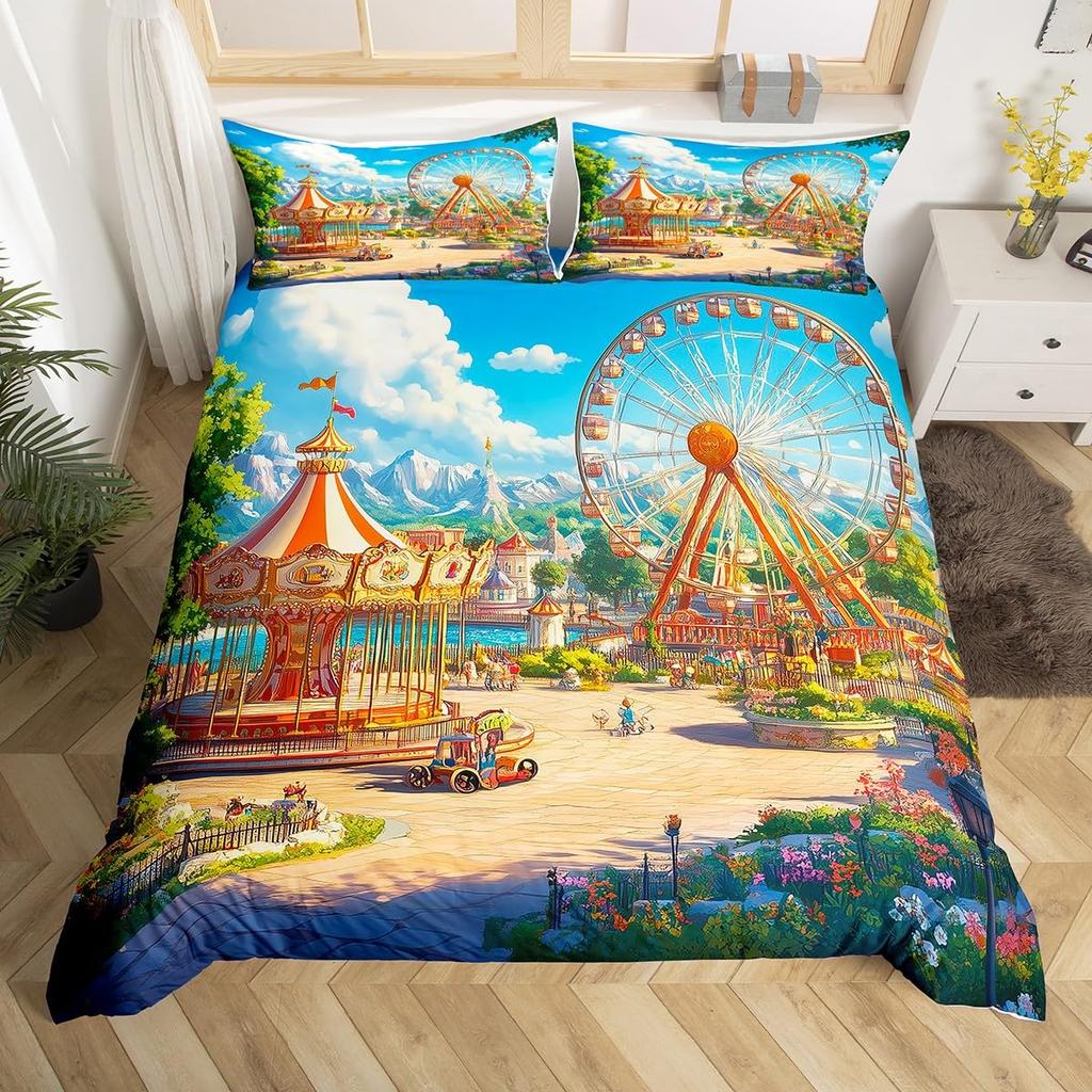 Amusement Park Duvet Cover Set For Kids Boys Girls Lightweight Down Quilt Covers Room Decor 2 Pillowcases 1 Duvet Cover No Quilt