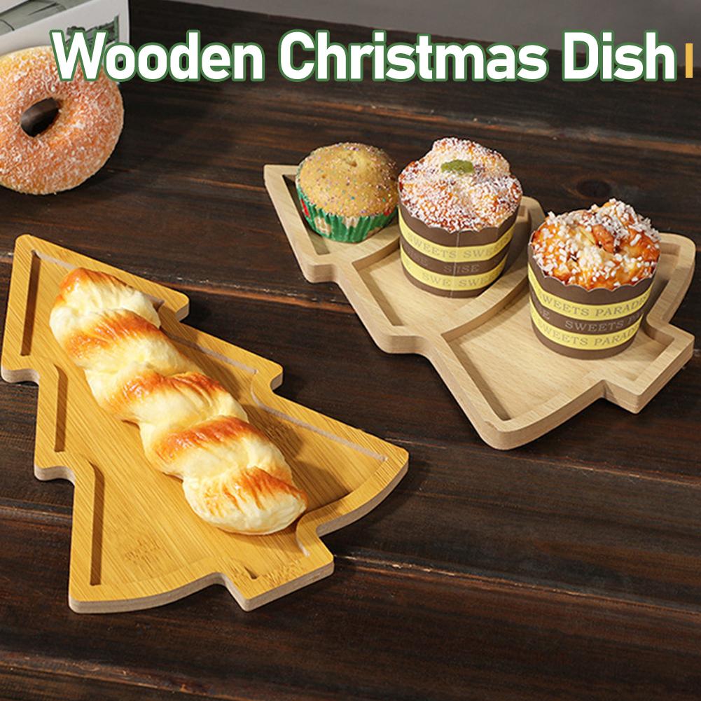 Christmas Plate Wooden Tray Xmas Tree Tableware Dried Fruit Snacks Doge Wooden Tray Fruit Plate Restaurants Fast Food Plate