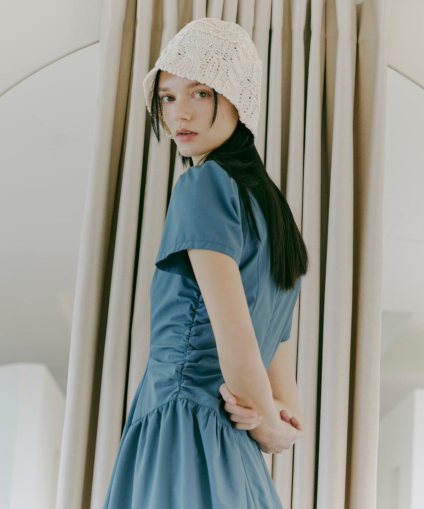 Etmont Side Shirring Dress Blue Green