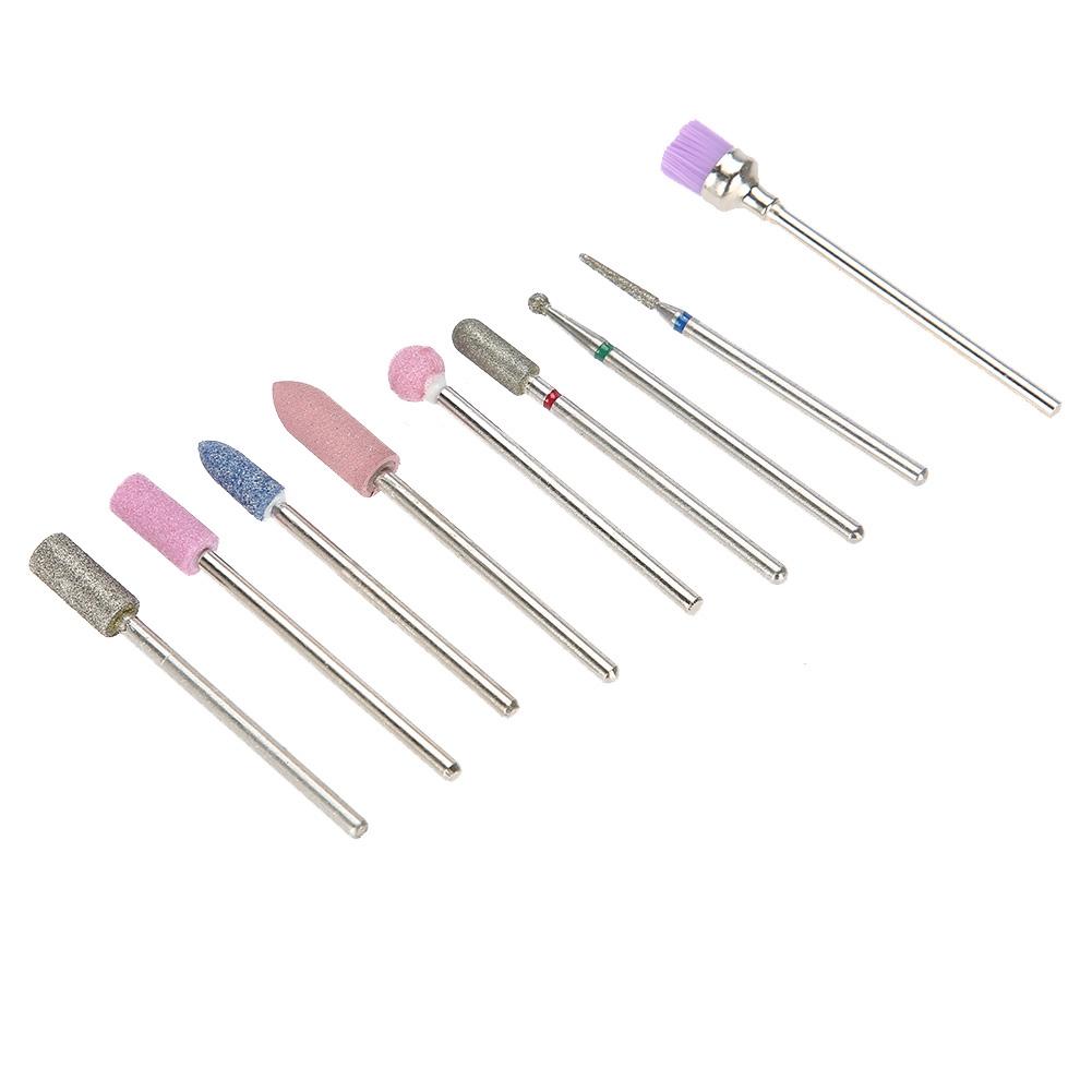 9Pcs Emery Nail Drill Bits Set Polishing Tools Grinding Head for Manicure Drills Machine