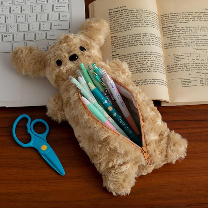 Puppy Pencil Pouch Cute Soft Plush School Stationery Large Capacity Pencil Pouch Student Stationery