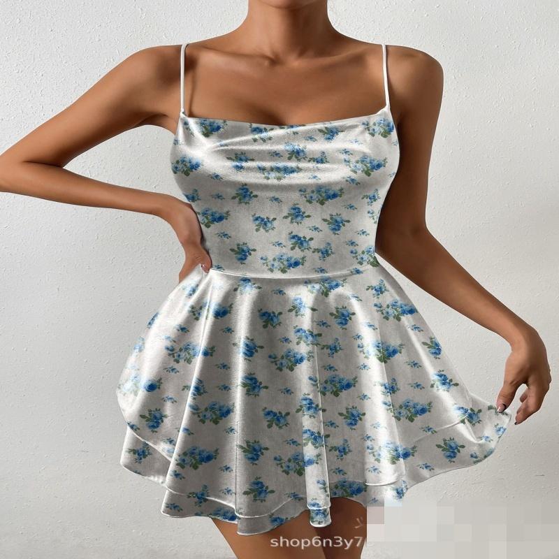 Satin Seide Damen Sexy Cami Playsuits Kleid Solide Wasserfallausschnitt Ärmellos Kurze Jumpsuits Sommer Kreuz Binden Rückenfrei Strampler