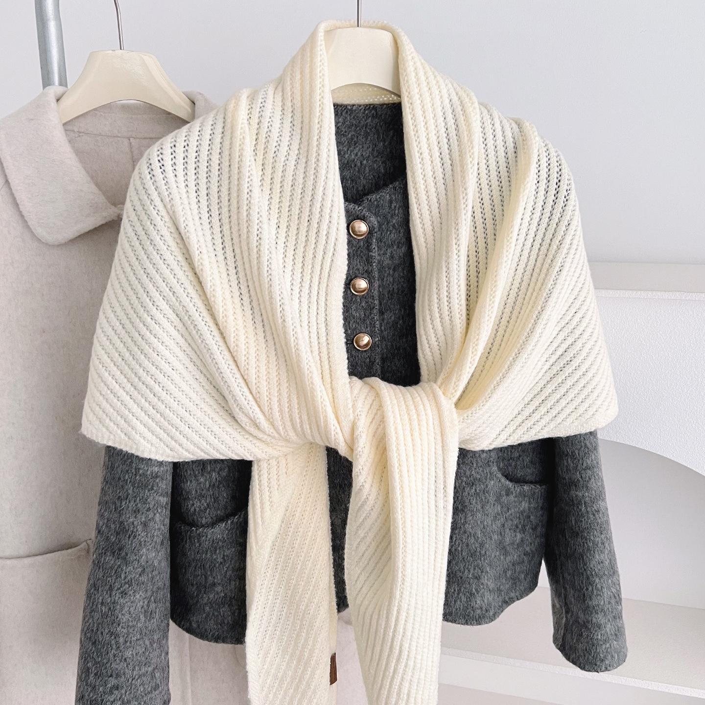 British Knitted Wool Scarf Women Big Size Triangle Shawl Solid Thick Triangle Shawl Soft Outdoor Winderproof Christmas Gift