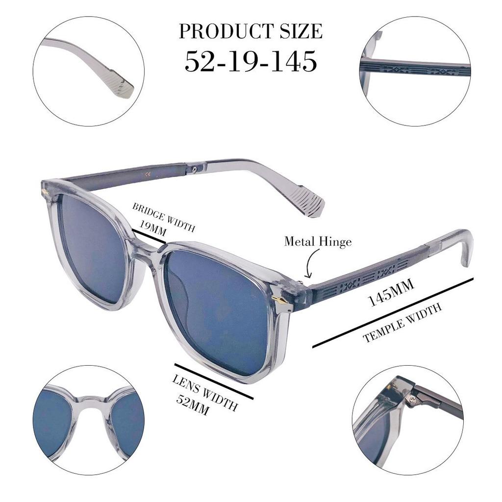 RSINC Unisex Designer Sunglasses UV Protection Square Transprent Grey KH-2310 B0DKTFTJTQ