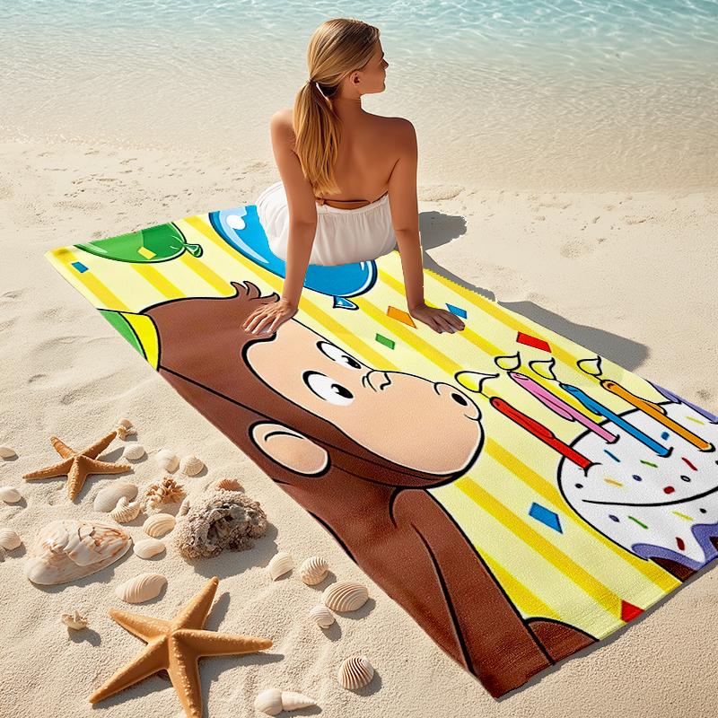 1pc Curious George (6) Beach Towel, Comfortable and Thick, and Swimming/Bath/Picnic/Camping Towel, Suitable for Seaside Beaches