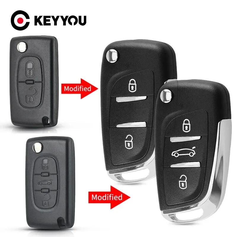 KEYYOU 10PCS Modified Flip Remote Key Shell For Peugeot 307 408 308 For Citroen C-Triomphe C-Quatre C3 C4L C5 CE0536 CE0523 Key