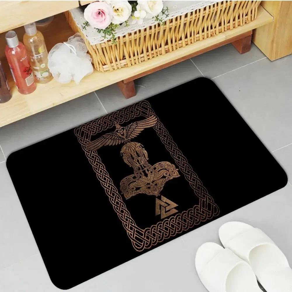 Viking Style Door Mat Norse Mythology Pattern Celtic Knot Design Rug Waterproof Non Slip Floor Protector for Home Bathroom