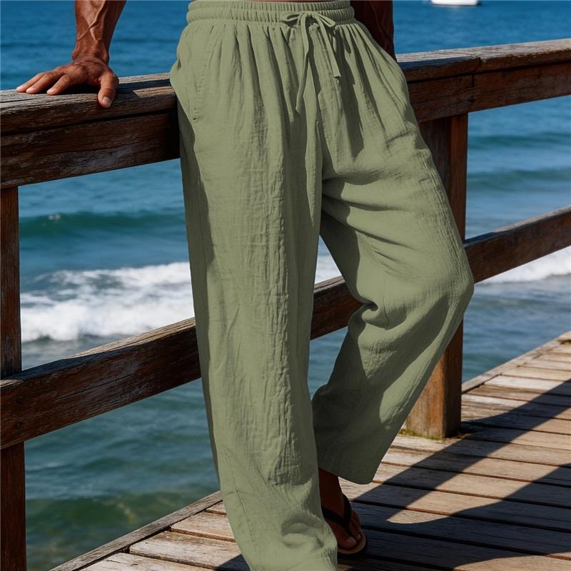 Men's Loose Jogging Pants, Woven Linen Solid Straight Leg Pants