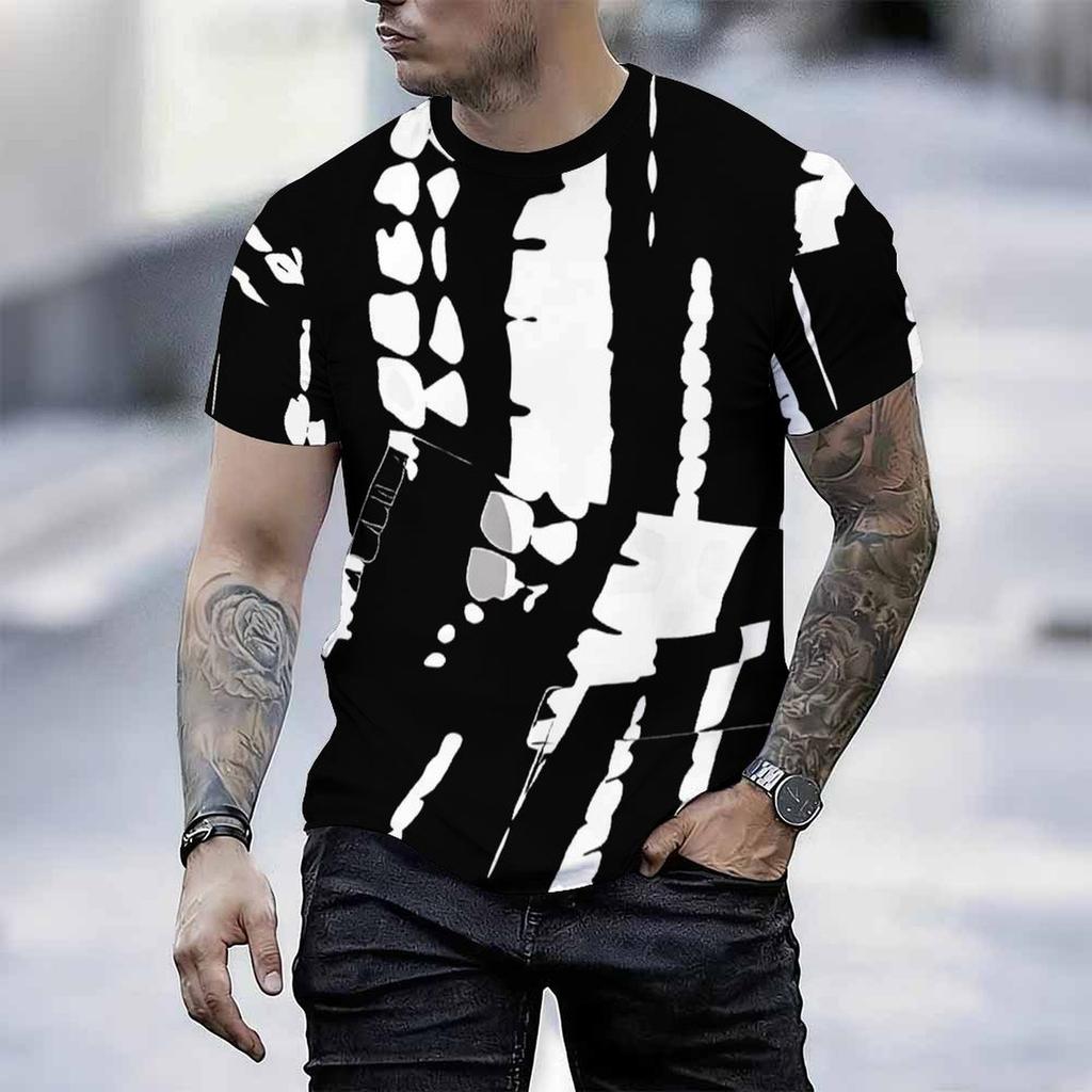 Women Short Sleeve Crew Neck T Shirt Black White Tropical Palm Leaf All Over Print Top