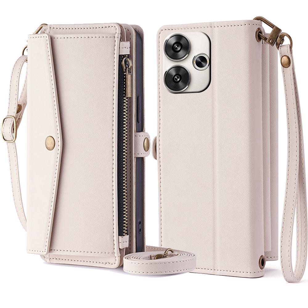 

Чехол для телефона Xiaomi Redmi Turbo 3 5G/Poco F6 5G, кошелек большой вместимости, кожаная подставка, защитная крышка с 2 ремешками White