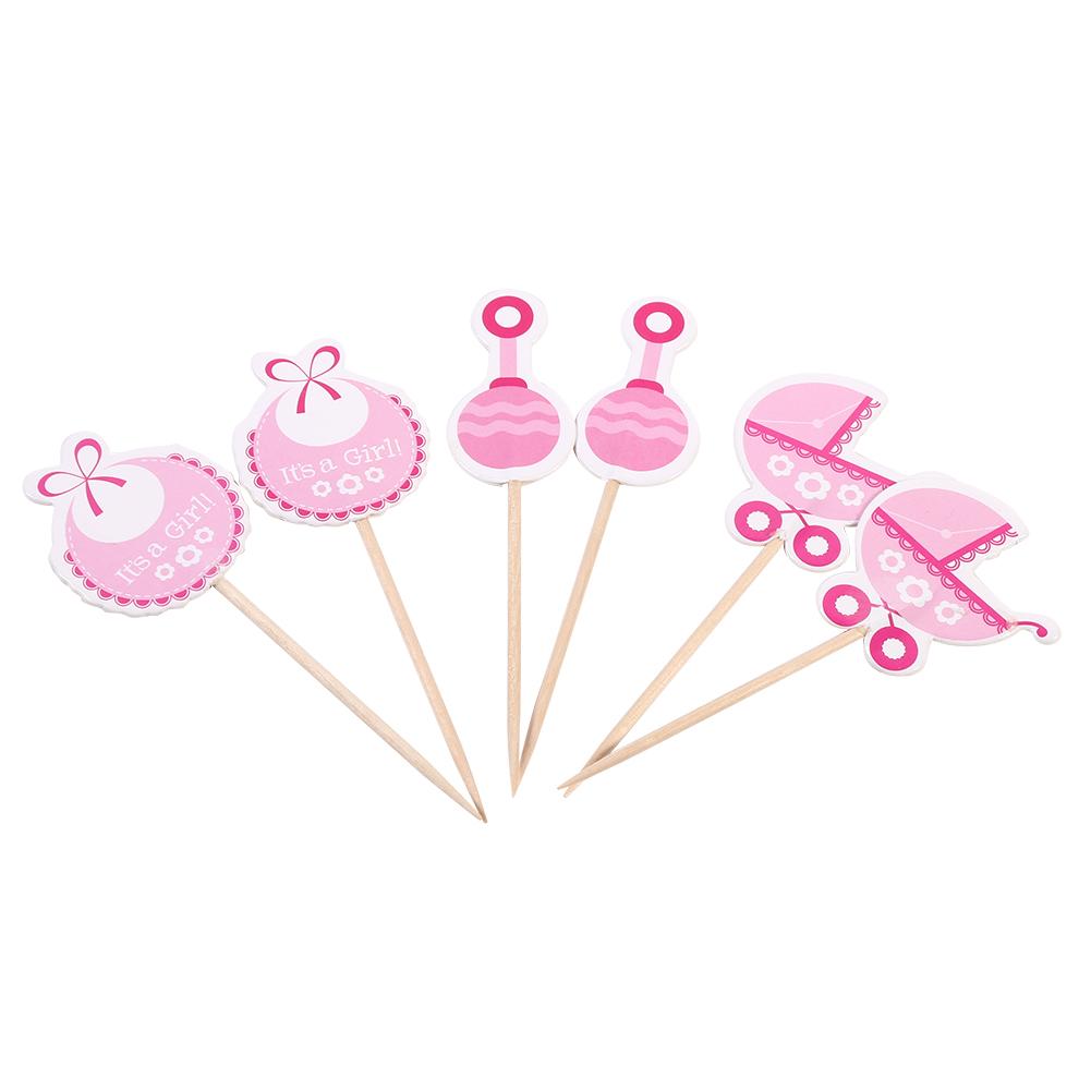 18Pcs Girl Type Kids Birthday Cute Cupcake Toppers Baby Shower Cake Decorations (Pink)