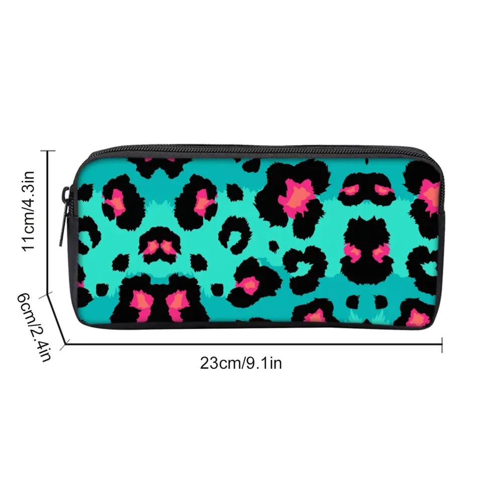 Pink Polyester Polyester Leopard Print Single Layered 3D Cartoon Pencil Case Pouch 9in for Boys/Girls Children School Supplies
