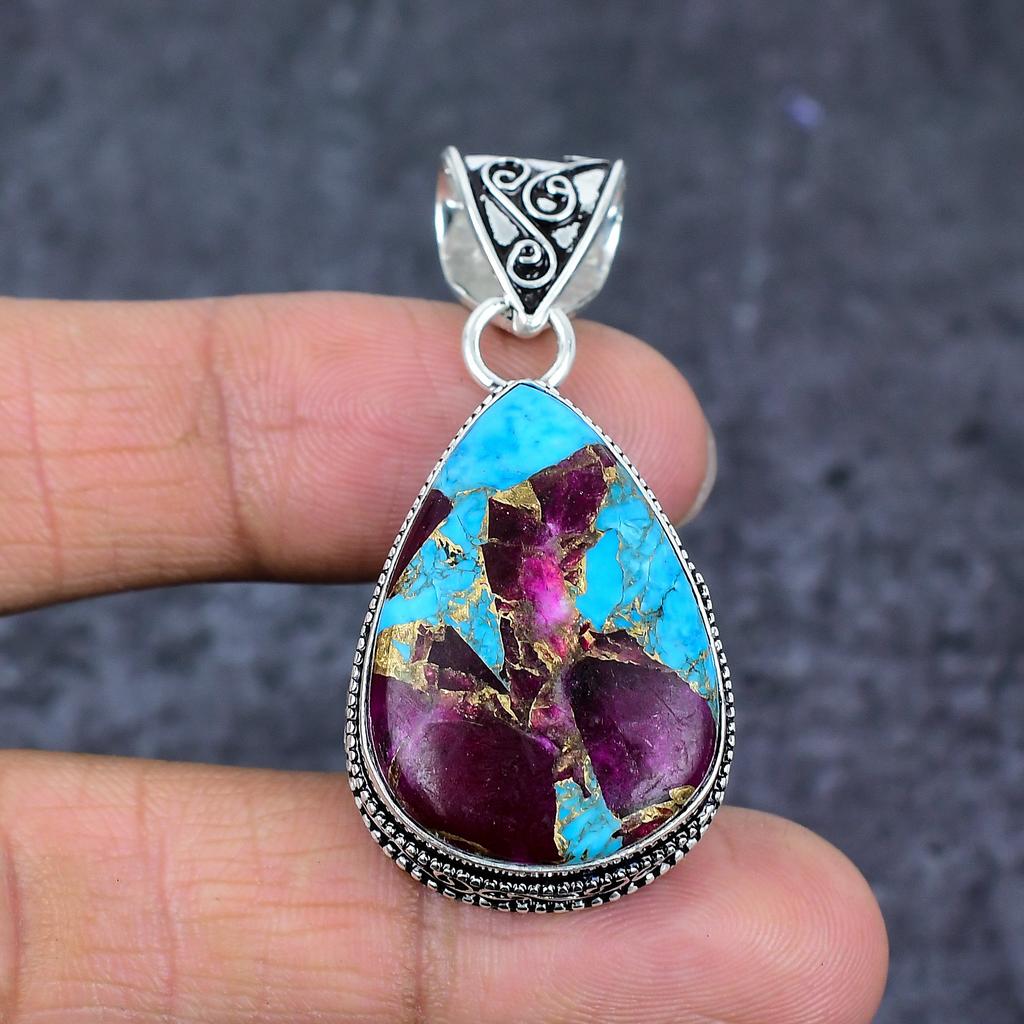 Natural Cotton Candy Gemstone 925 Sterling Silver Jewelry Pendant 2.01" ET-4784