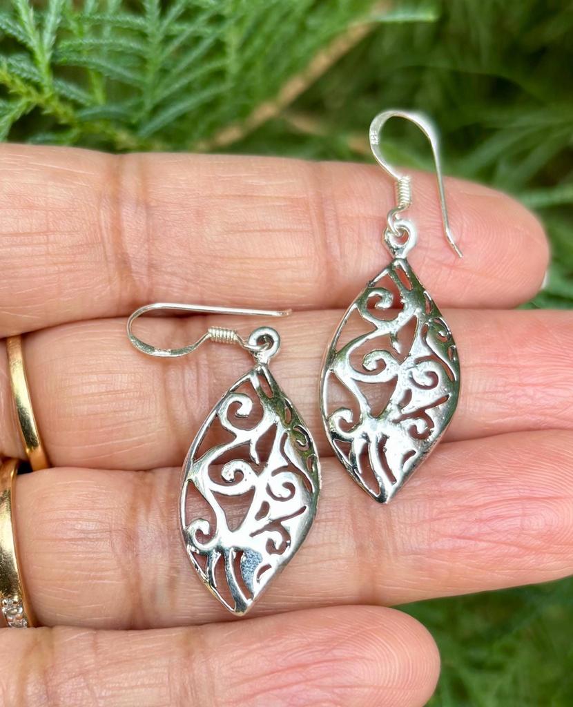 925 Sterling Silver Oxidized Danglers Earrings JHUMKA, Long Linear Earring, Cutwork FREE SHIP, 2.15 Gm