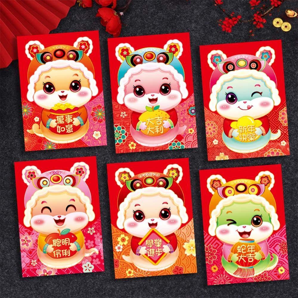 6pcs Hongbao Chinese New Year Money Bag Blessing Good Luck Red Pocket  Spring Festival Supplies