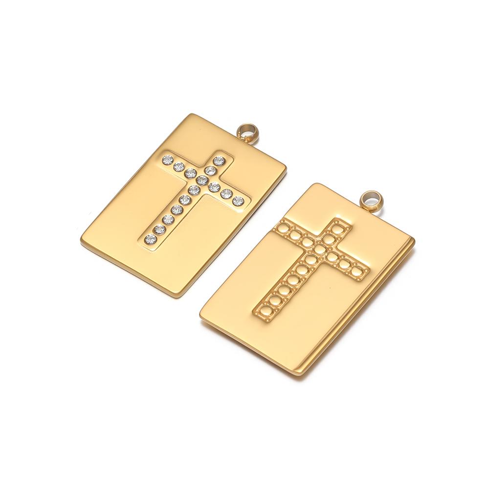 

4pcs Stainless Steel Rectangle Zircon Cross Charms Tag Pendant Women Necklace Findings Men DIY Jewelry Earrings Making Supplies