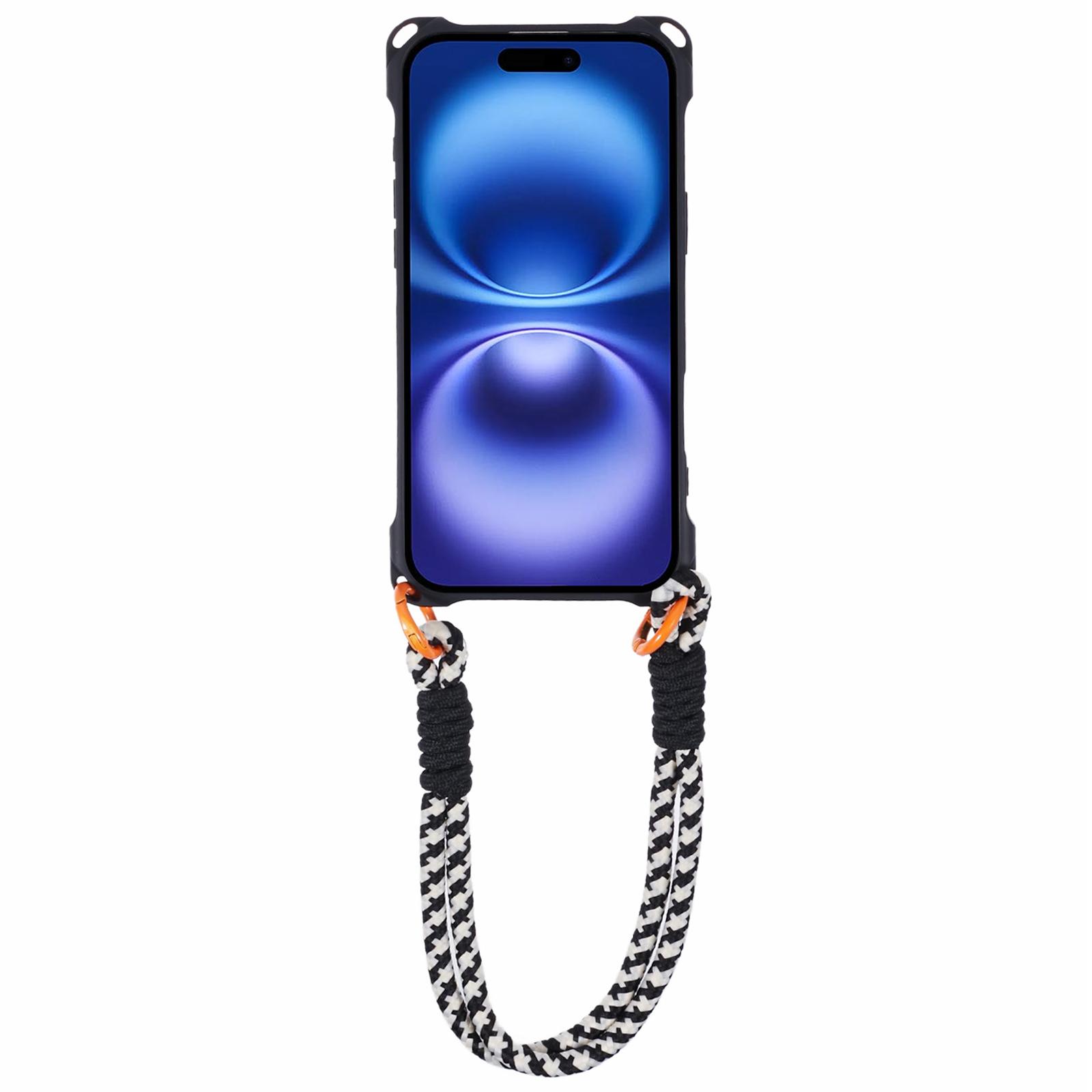 

For iPhone 16 Case Reinforced Corner Shockproof TPU Phone Cover with Wrist Strap Black