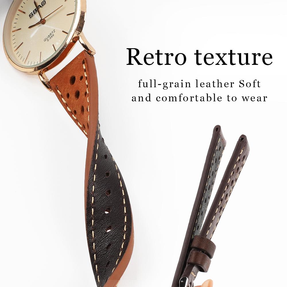 Watchband Genuine Leather Watchband Handmade Cowhide Breathable Strap Ventilated Design Vintage Band Accessories Belt 18 19 20 21 22 24mm
