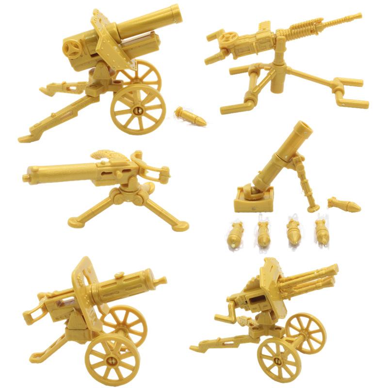 Assembled Building Block Minifigures Accessories Weapon Piece Mountain Cannon Maxine Quadruple Machine Gun Model Howitzer Military Toy