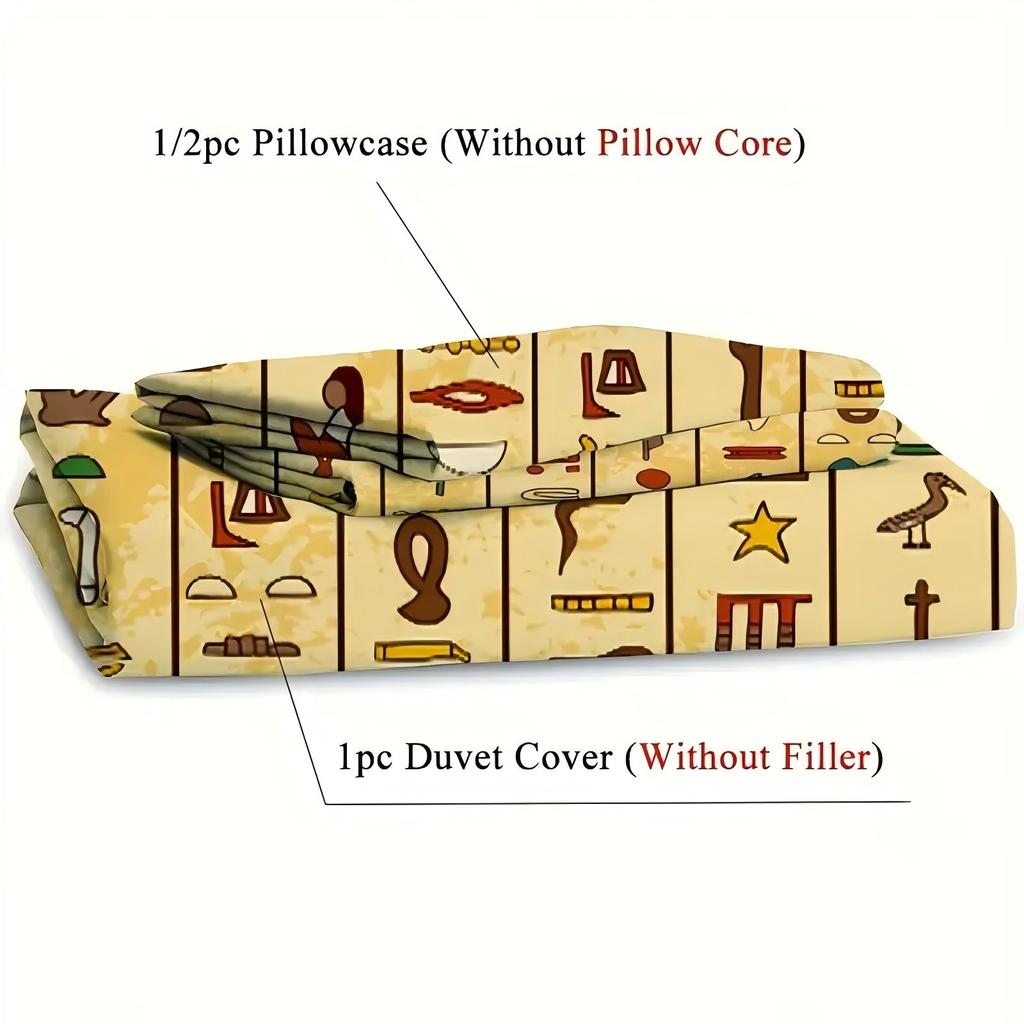 Ancient Egyptian Hieroglyphic Totems 3D Print Bedding Set Exotic Mythical Style Bedding Cover Soft Comfortable Home Quilt Cover