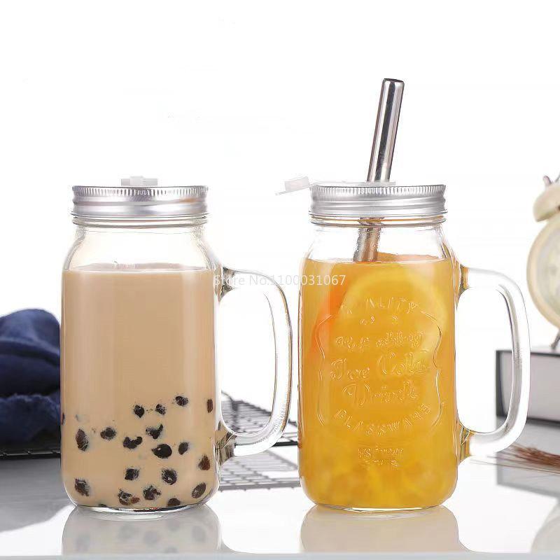 1/2PC 450/650/750ml Mason Jar Mugs with Handles Glass Bottle Juice Drink Clear Glass Water Bottle With Cover Straw Drinkware Cup