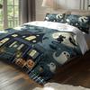 3-piece Halloween themed ghost and castle pattern 1 duvet cover+2 pillowcases coreless soft and comfortable duvet cover set